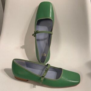 Frances Valentine New York Green Leather Mary Jane Flats Slip-On 8.5